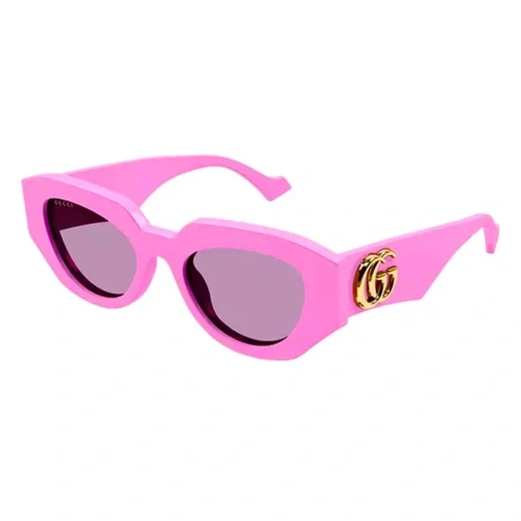 Gucci Pink Geometric Acetate Butterfly Sunglasses Oversized GG Logo w/ Case Gucci GG0252S 004 63mm Butterfly Sunglasses in Gold/Pink  main image 2